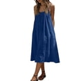 thumbnail image 2 of longantii Backless Cami Dresses for Women Spaghetti Strap Solid Color Midi Dress Low Back Summer Beach House Casual Linen Sundress Dark Blue XL, 2 of 5
