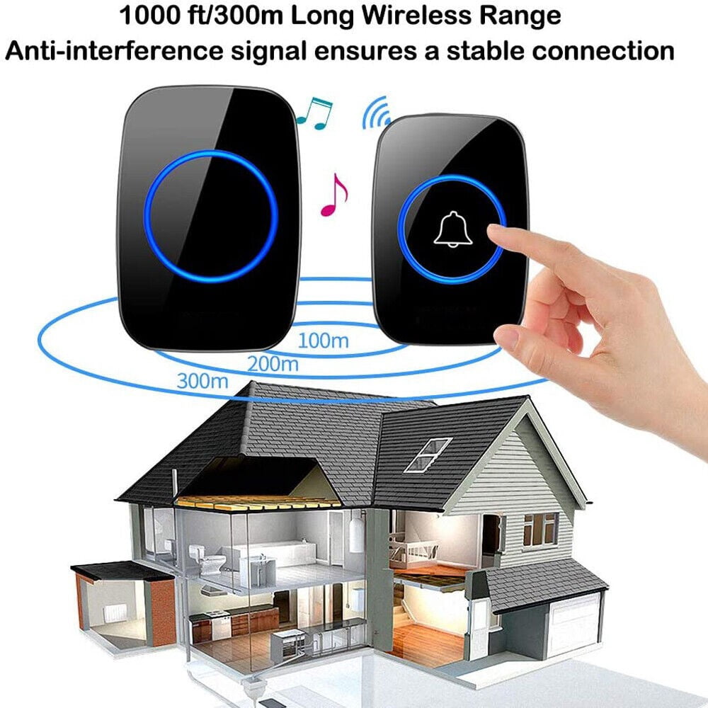 1000FT Wireless Doorbell Waterproof 2 Plugin Receiver Adjustable Volume 60 Chime