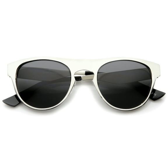 sunglassLA Unisex Men's Flat Metal Frame Keyhole Nose Bridge Horn Rimmed Aviator Sunglasses 51mm (Silver / Smoke) - 51mm