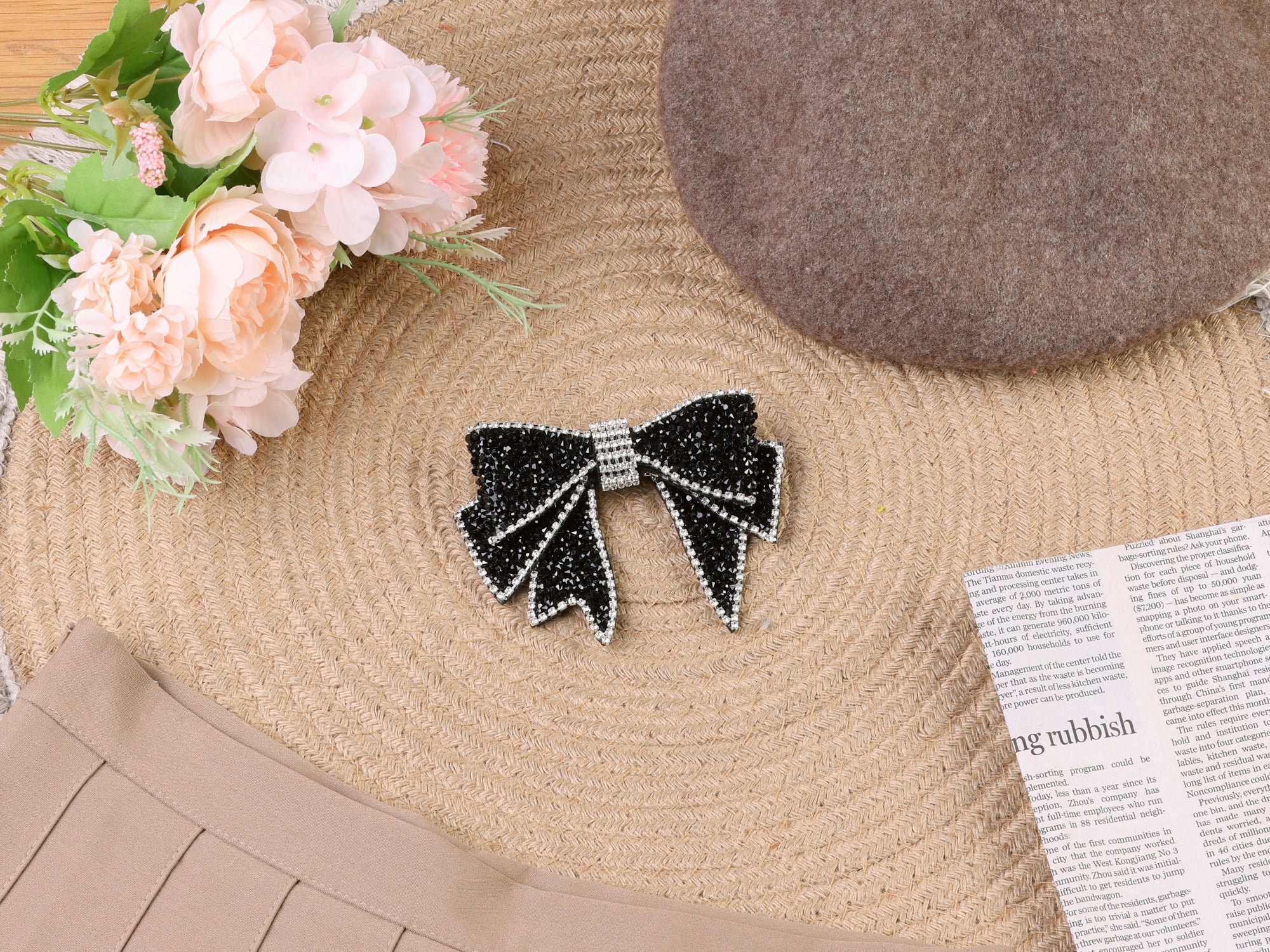 DARING DIVA Women's Elegant Shiny Rhinestones Bow Ties Black