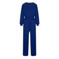 thumbnail image 7 of LEBONYARD Women's Overalls in Long Length,Women Round Neck Button Solid Color Long Sleeves Elastic Waist Jumpsuit Blue S, 7 of 7
