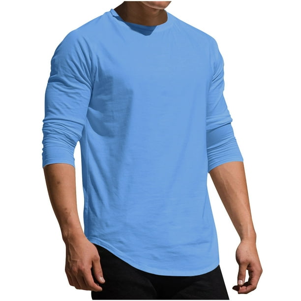 pstuiky Camisas para hombre de manga larga, Camiseta informal de cuello redondo de punto para hombre, camiseta deportiva informal falsa, camiseta de cuello redondo de manga larga xxl