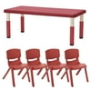 24in x 48in Rectangle Resin Table with Four 12in Chairs - Red
