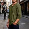 thumbnail image 4 of Long Sleeve Hippie Shirts for Men - Casual Loose Fit Soft Breathable Full Sleeves Mens V Neck Longline T Shirts Size M-5XL Army Green, 4 of 6
