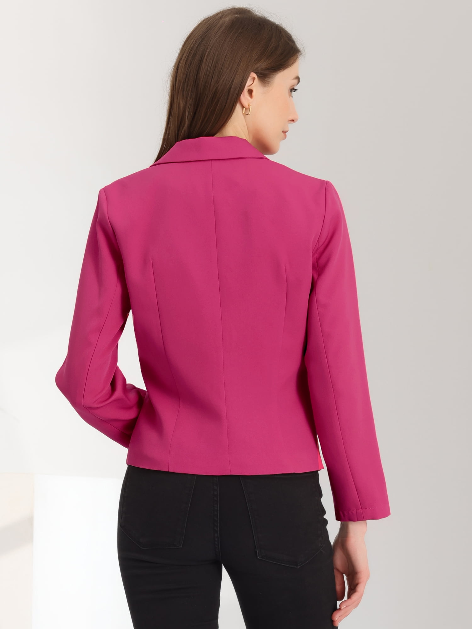 DARING DIVA Women's Notched Lapel Work Crop Blazer L Hot Pink-Solid