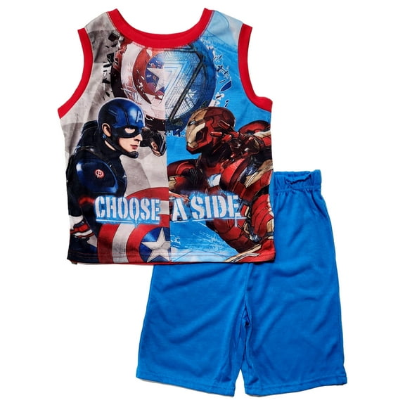 Marvel Boys Blue Captain America Sleeveless 2 Piece Pajama Set Size Small 6-7