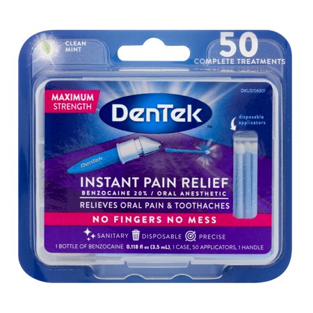 DenTek Instant Pain Relief Maximum Strength Benzocaine 20% Oral Pain Reliever Complete Treatments - 50