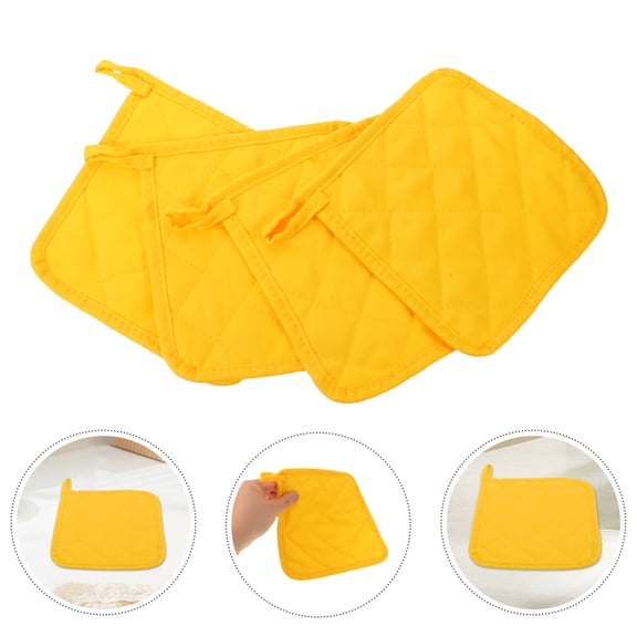 OUNONA Non-Slip Heat-Resistant Pot Holders, Polyester, for Kitchen, Yellow (4Pcs)