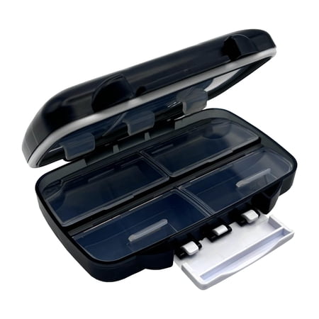 Ezy Dose Moisture-Proof Pill Organizer, Travel-Friendly, Latch-Closure to Secure Contents, 4 Individual Compartments of Multiple Sizes with Tight Seal, Medium, Black