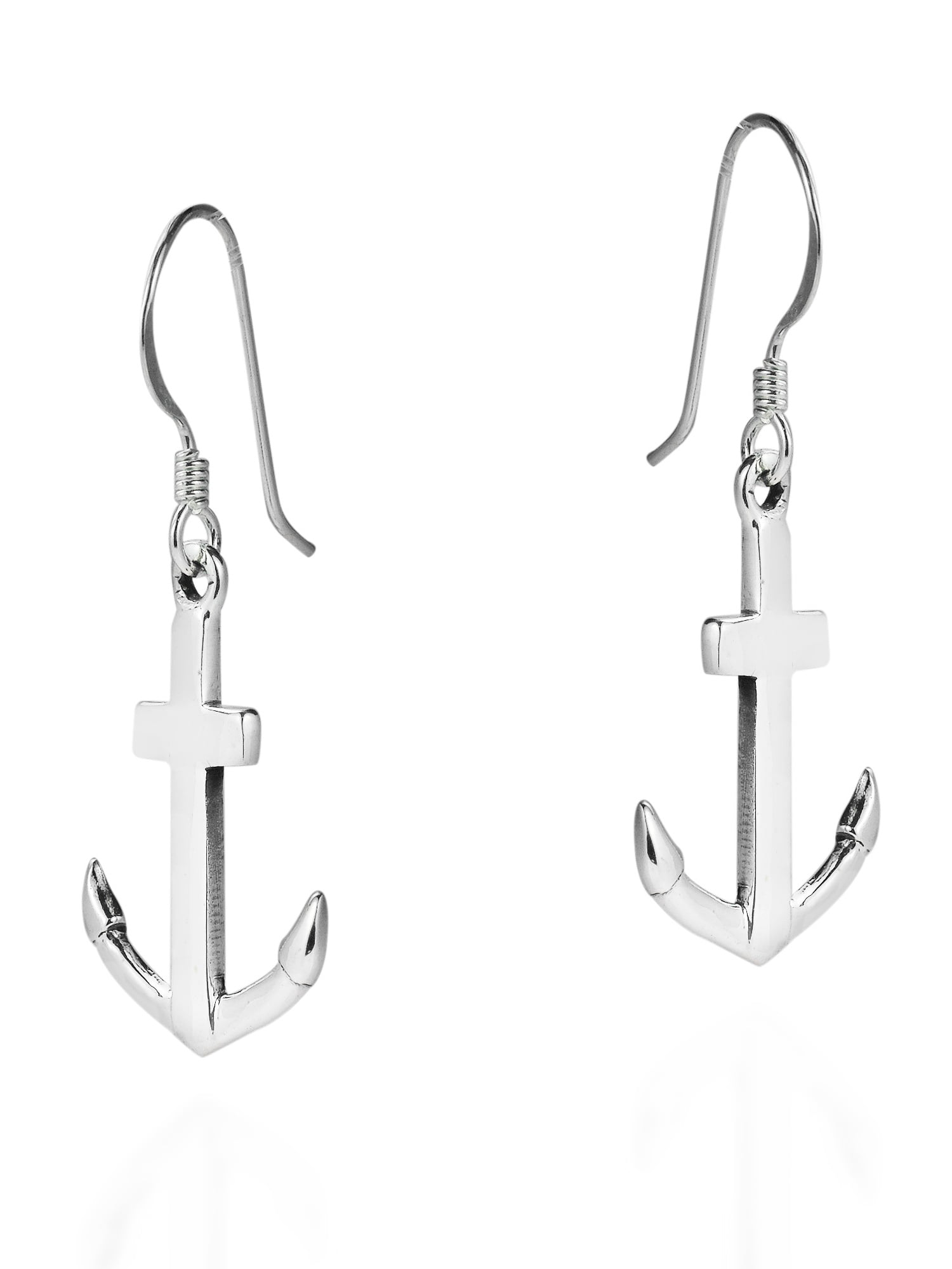 Stylish Nautical Themed Anchor Sterling Silver Dangle Earrings