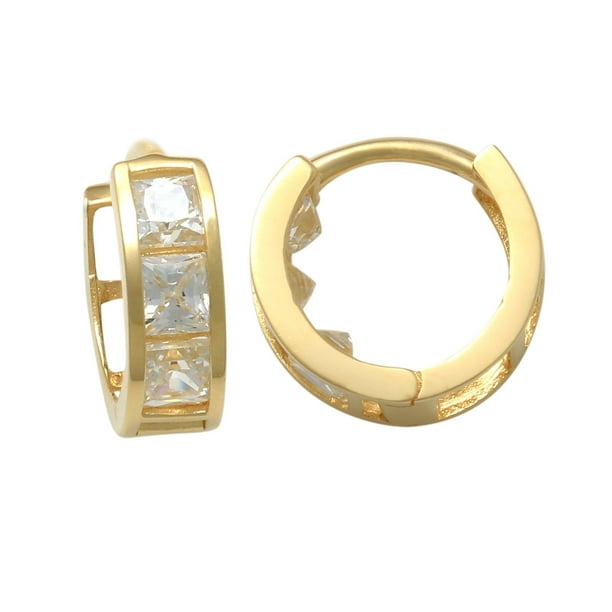 Anygolds - 14K Solid Gold Square Cubic Zirconia Classic Huggie Hoop ...