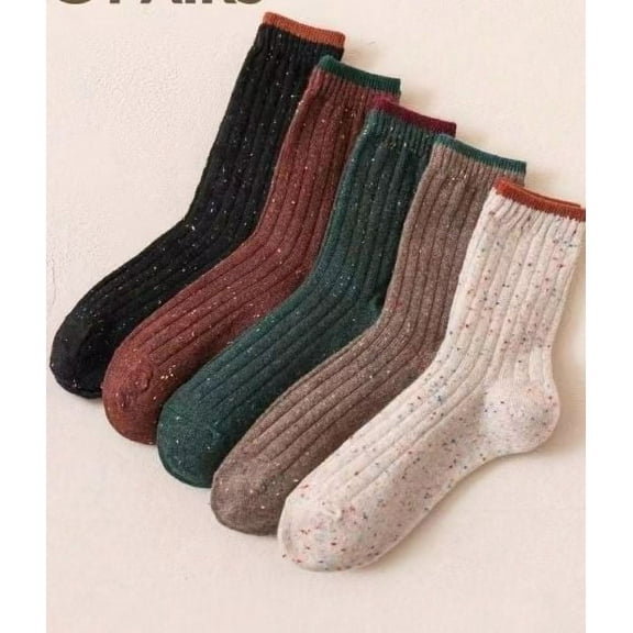 Namzi 5 Pairs Wool Socks Vintage Soft Cabin Warm Socks Thick Knit Cozy Winter Socks-Solid colored dot yarn A