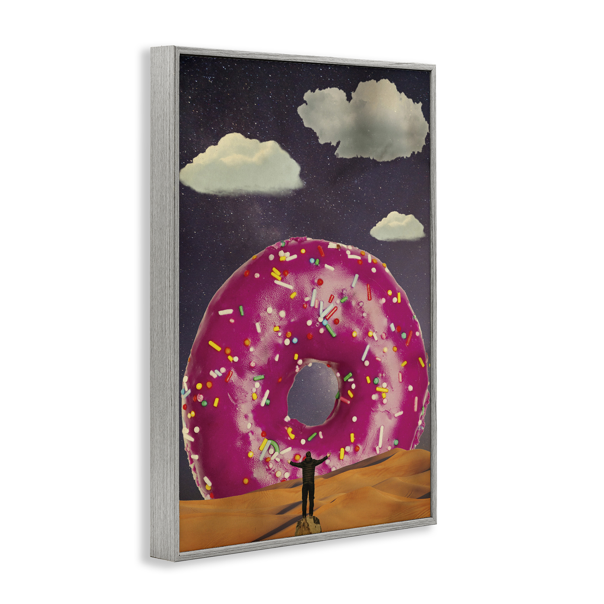 Happy Days Giant Donut Gray Framed Giclee Art, design by Elo Marc