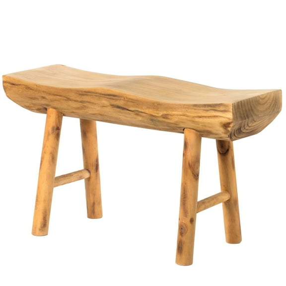 Rustic Carved Wood Natural Edge Entryway Log Accent Bench