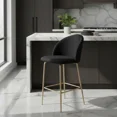 thumbnail image 2 of Silla Alta Terciopelo Negro con Patas Doradas - Banco para Barra Moderno y Elegante Silla Alta para Cocina, Bar y Comedor, 2 of 9