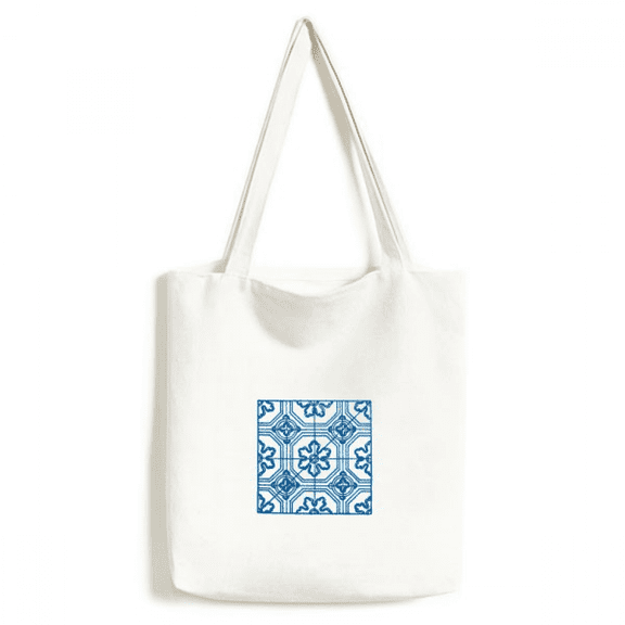 Talavera Blue Pattern Flower Ilustration Tote Canvas Bag Shopping Satchel Casual Handbag