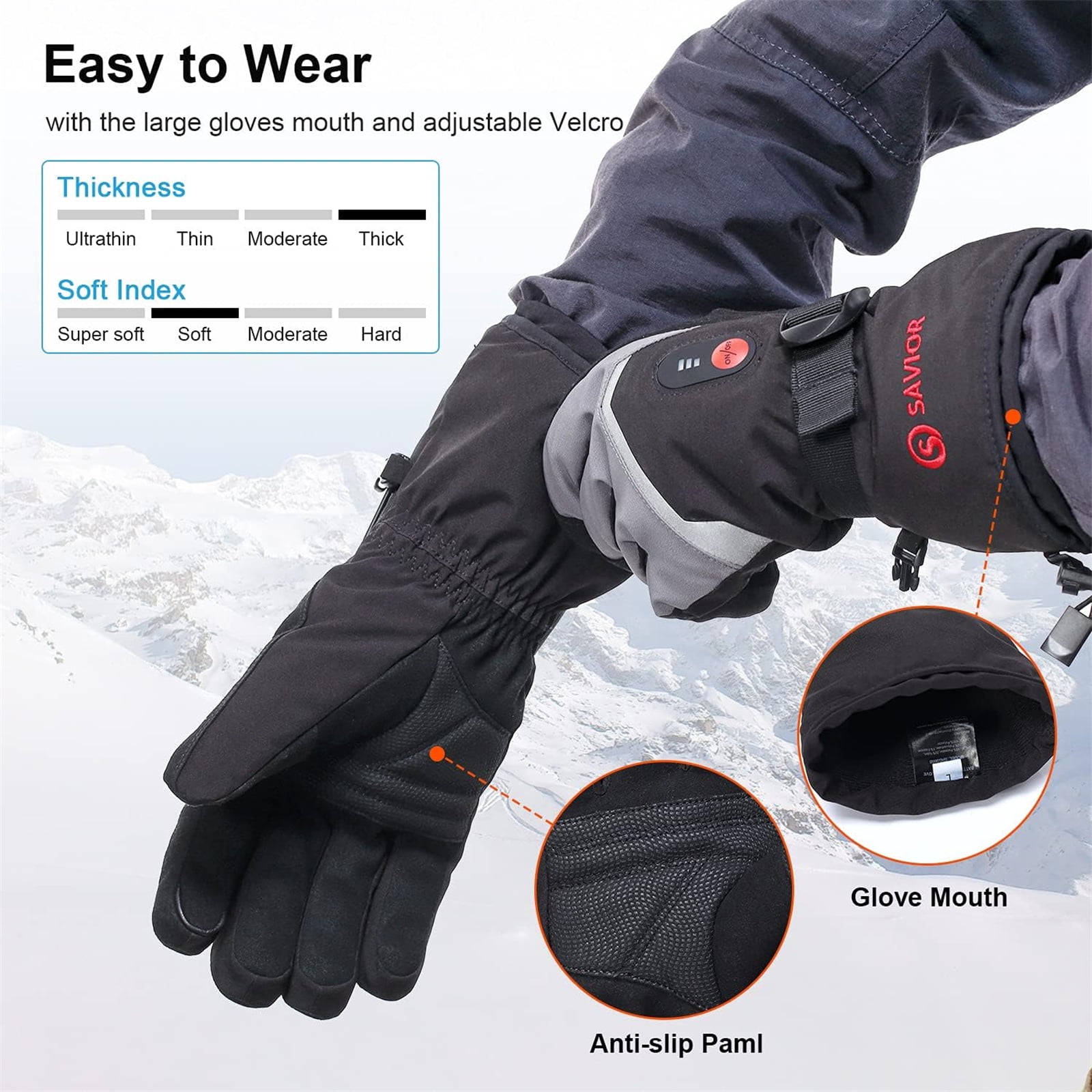 SAVIOR HEAT Heated Gloves for Men Women, Rechargeable 2200mAh Battery Powered Ski Gloves, Waterproof Touchscreen Electric Heated Winter Hand Warmer Gloves for Cycling Skiing Motorcycling Hunting