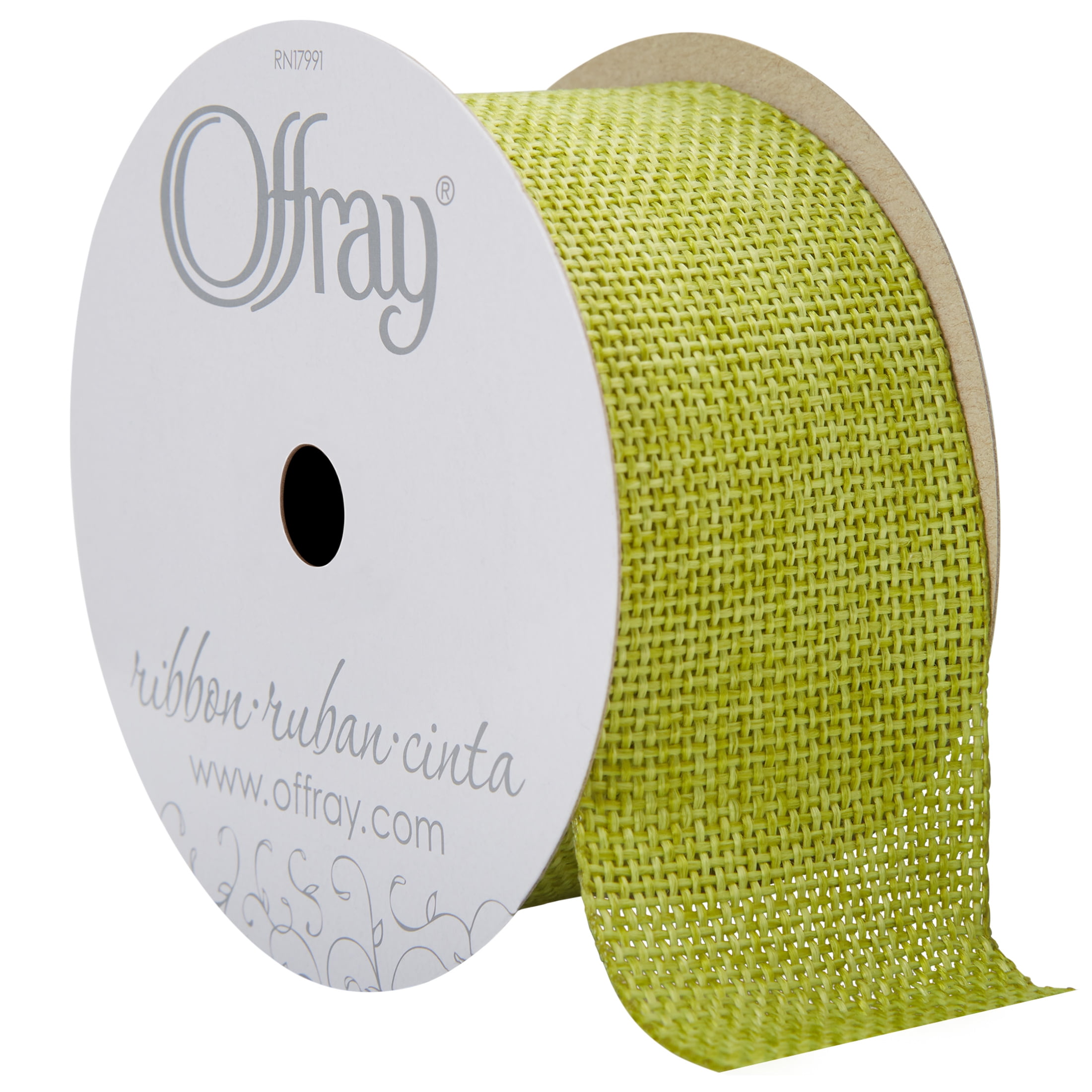 (4 pack) Offray Ribbon, Lemongrass Green 1 1/2 inch Woven Burlap Woven Ribbon, 9 feet