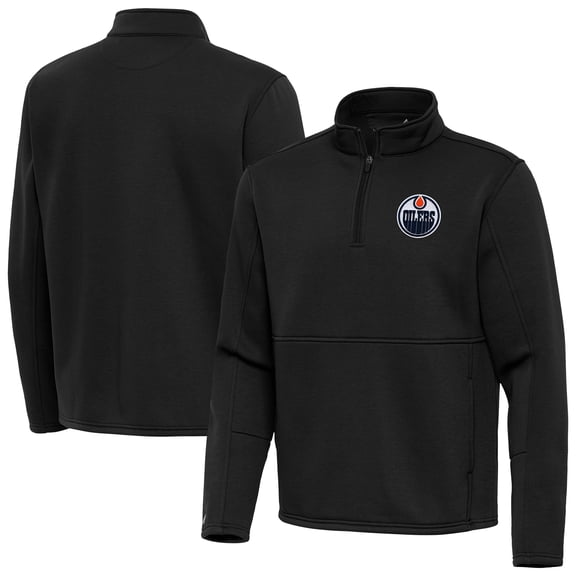 Men's Antigua Black Edmonton Oilers Twist Quarter-Zip Pullover Jacket