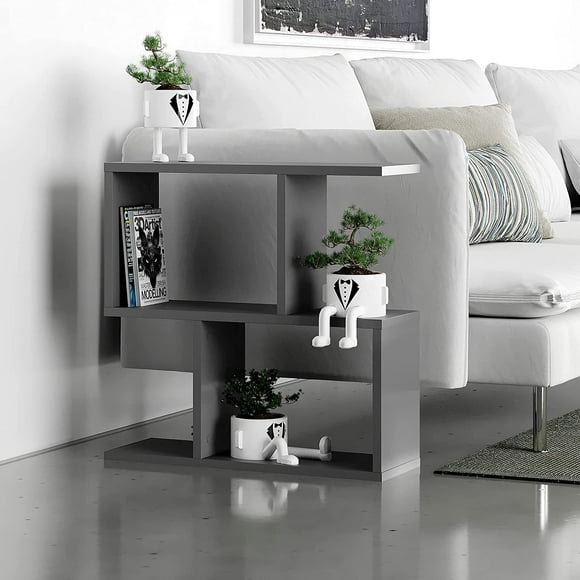 JV Home Homeania Collection Modern Side Table with Shelves for Storage Decorative Coffee Table for Living Room 24 Inch Anthrachite