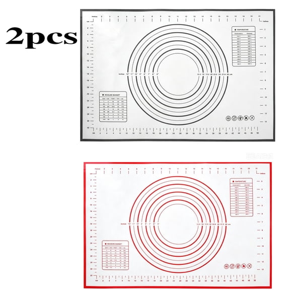 Silicone Baking Mat,Non Stick Rolling Dough with Measurements for Pie Pizza Cookies Fondant Making，Extra Thick Non Slip Silicone Pastry Mat（Black Red）