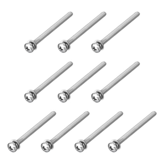M4 x 50mm 304 Stainless Steel Phillips Pan Head Machine Screws Bolts Combine with Spring Washer and Plain Washers 10Pack