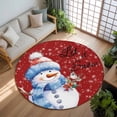 thumbnail image 3 of 7ft Round Rug, Christmas Snowman Non-Skid Rubber Backing Large Area Rugs - Living Room Bedroom Home Office, Xmas Birds Winter Snowflake Red Indoor Floor Mat Carpets Washable Rug, 3 of 9
