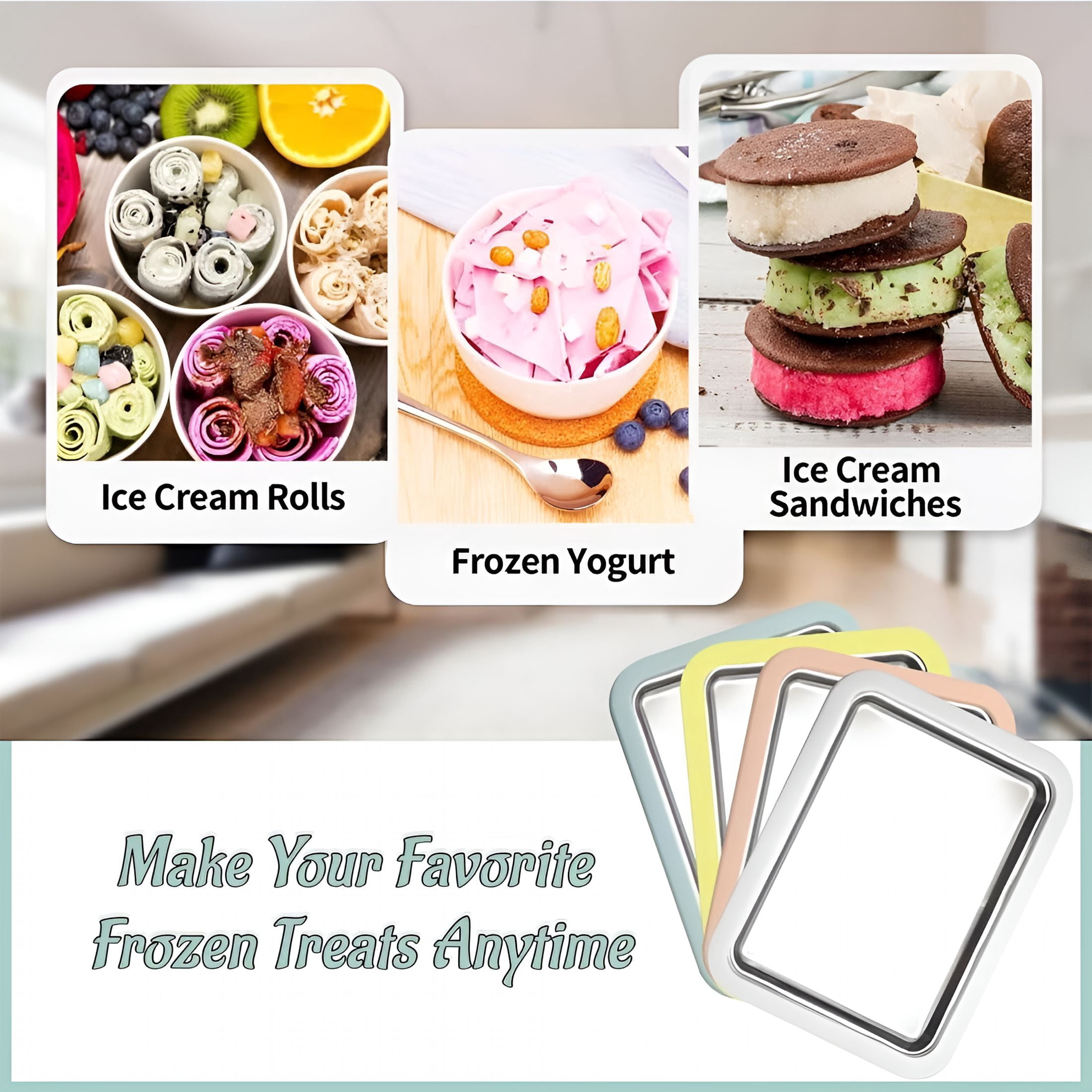 ACDANC At-Home Rolled Ice Cream Maker Kit,Instant Freeze Plate with 2 Scrapers,Diy Homemade Rolled Ice Cream Tray,Yogurt,Sorbet,Fun Family Activity for Kids,Food-Grade Stainless Steel (Green)