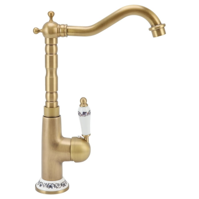 Grifo De Cocina Antiguo, Dorado, Totalmente De Cobre, Europeo, Antiguo, Caliente, Frío, Mezclado, Giratorio De 360 , Grifo Para Fregadero De Y Cocina