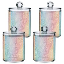 Yayeee 4 Pack Qtip Holder Dispenser for Bathroom with Lid Cotton Swab Canister, Wavy Striped