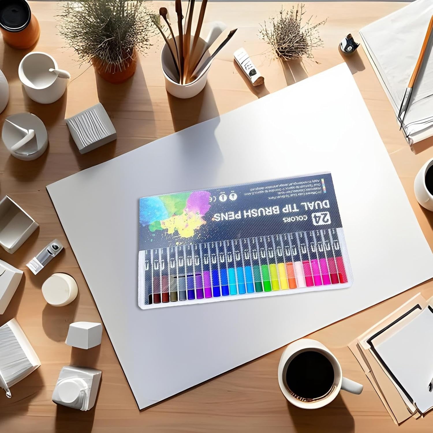 Dual Brush Marker Pens, 24 /48/60Colors Art Markers with Fine and Brush Tip Coloring Markers, Marker for Journaling Calligraphy Drawing Sketching Doodling Illustrating