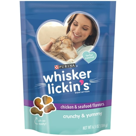 (2 Pack) Purina Whisker Lickin's Crunchy & Yummy Chicken & Seafood Flavors Cat Treats 6.5 oz. Pouch