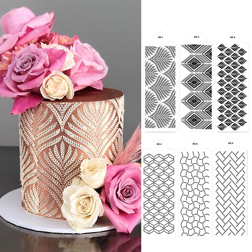 Cheer.US 3 Pcs Wedding Cake Stencil Template,Wheat Spike Pattern Cake  Stencil Mold Plastic Spray Lace Cake Stencils Template Drawing Mould,Cake  Side Flower Spray Baking Stencil-15.35 x 5.9 