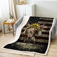 thumbnail image 2 of YST Antlers Skull Fleece Blanket Vintage American Flag Fuzzy Blanket Skeleton Deer Head Sunflowers Throw Blanket for Boys Youth Teens,Wildlife Hunting Theme Blanket Queen, 2 of 6