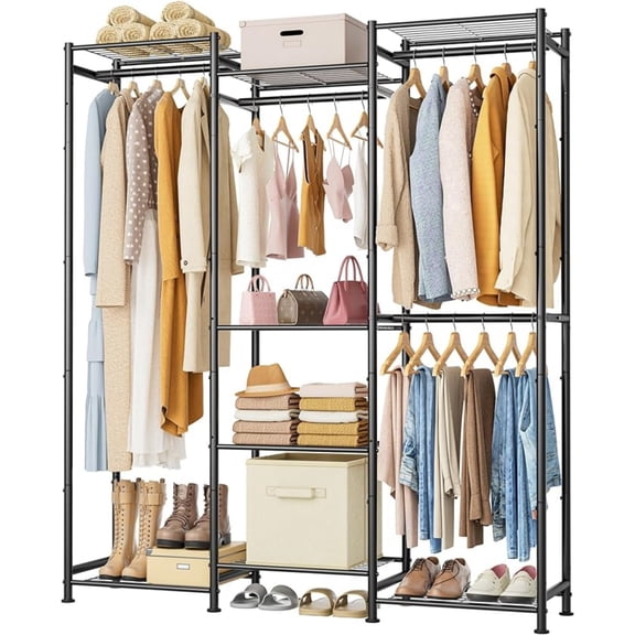 Wardrobe Closet, 4 Hanging Spaces Portable Clothes Rack,Free Standing Closet Organizer and Storage System with Hanging Rods,Clothing Rack Suitable for Cloakroom,Bedroom,Entrances,etc.Black