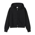 thumbnail image 2 of Plain Zip Up Hoodies for Women Fall Winter Long Sleeve Casual Crop Hooded Sweatshirt with Pockets Jacket Coat, 2 of 3