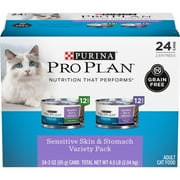 Purina Pro Plan Focus Adult Sensitive Skin and Stomach Duck and Arctic Char Wet Cat Food Variety pk., 3 oz. Can, Pack of 24