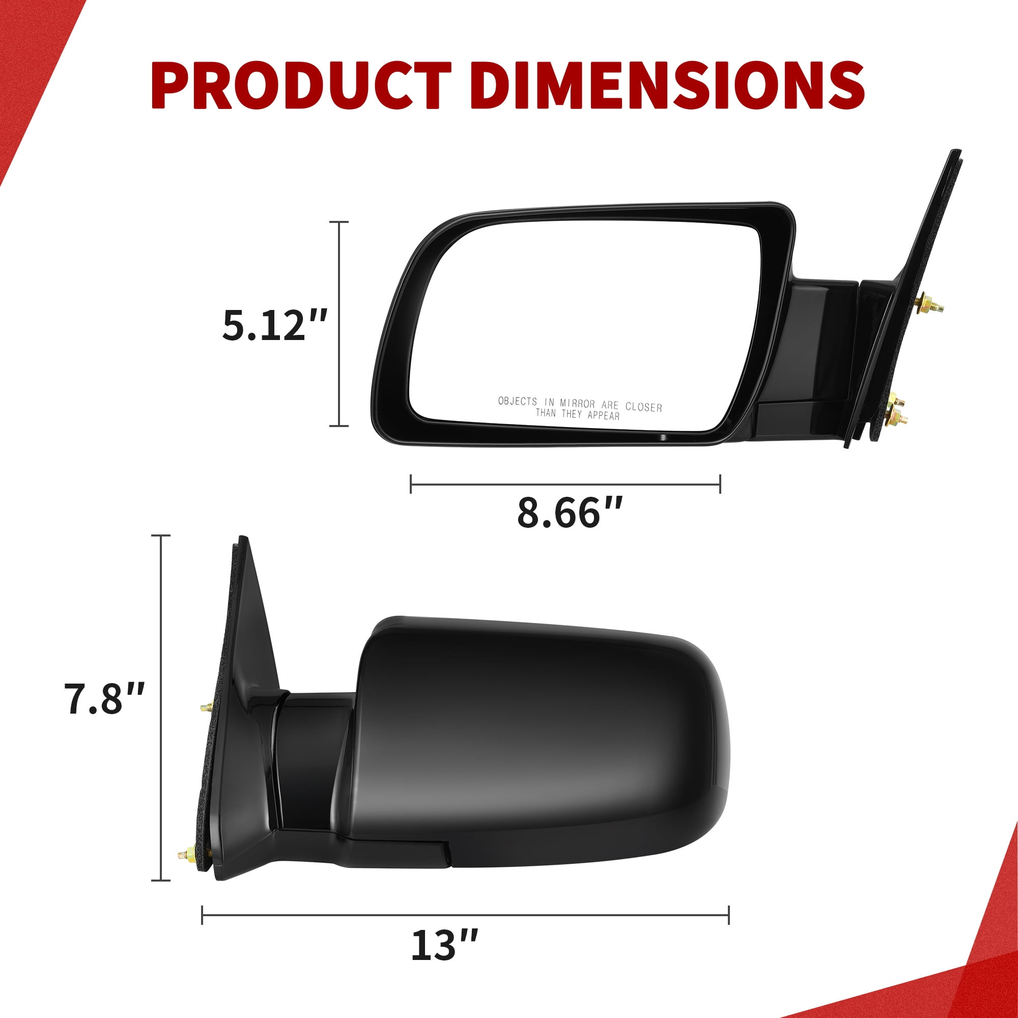 LEDKINGDOMUS Driver Side Replacement Mirror for GMC 1988-1999 C/K 1500/2500/3500 1992-1999 Suburban 1500/2500 1995-2000 Tahoe, Power Adjust Manual Fold Left Tow Mirror 13" Plane Glass