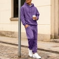 thumbnail image 4 of Nokdvo Sweatsuit for Men 2 Piece Set Lightweight Fleece Letter Print Drawstring Hoodie and Sweatpants Fall Winter Hooded Solid Color Ribbed Sweatsuit Sets with Pocket,Purple M, 4 of 4