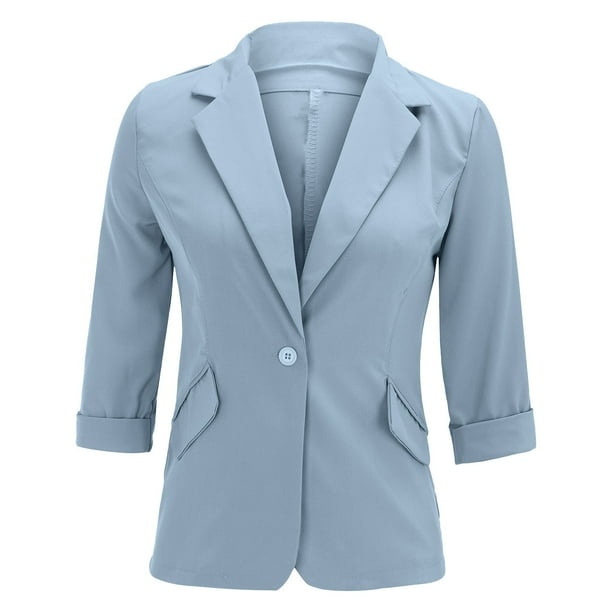 Chaquetas de traje de rayas Mujer diaria Primavera Verano Regular Fit Casual Manga Larga Color sólido,blazer moda(Azul, M)