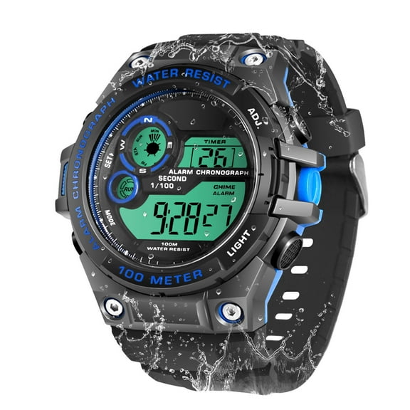 Men's Rugged Sports Wrist Watch 10 ATM Waterproof for Swimming and Diving with Alarm Clock, Stopwatch, Timer, Dual Time Zone, Calendar, Backlight, 12 or 24 Hours Format