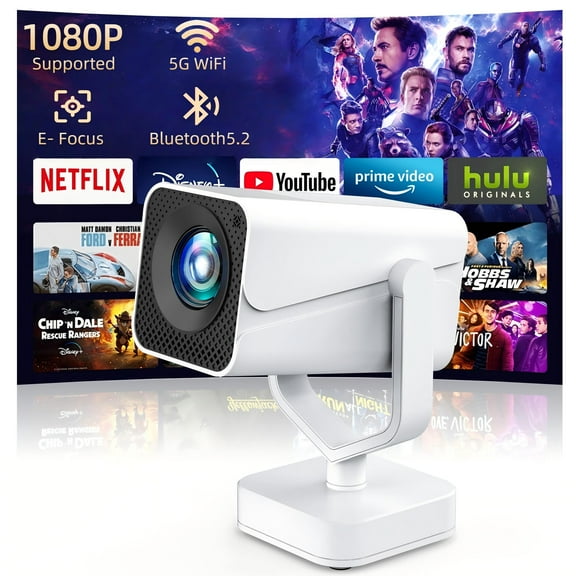 GCZ Projector with WiFi and Bluetooth, 1080P Support, Auto Keystone Electric Focus, Portable Projector for Phone/TV Stick