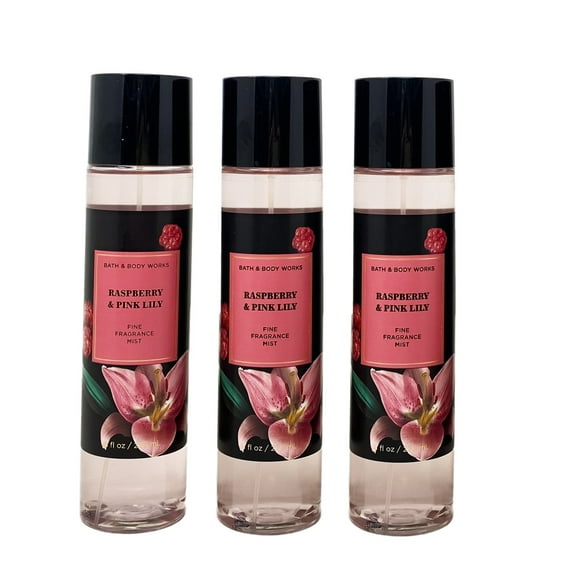 Bath and Body Works Raspberry & Pink Lily 3 Piece Fine Fragrance Mist Value Pack - 8 fl oz / 236 mL each