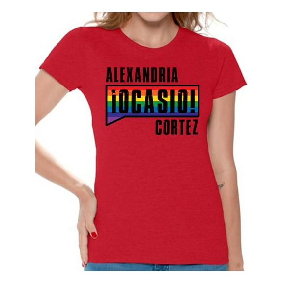 Awkward Styles Alexandria Ocasio-Cortez Women's Shirts AOC Rainbow Shirts for Her LGBTQ Tshirt Patriotic Shirts Made in USA AOC Tshirt American Style Ocasio Shirt for Wife Ocasio-Cortez Outfit