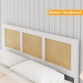 thumbnail image 2 of Tamaño completo-size bohemian rattan platform marco de cama con a cabecero, strong metal slats support, noise-free design, no necesita colchón base - blanca, 2 of 8