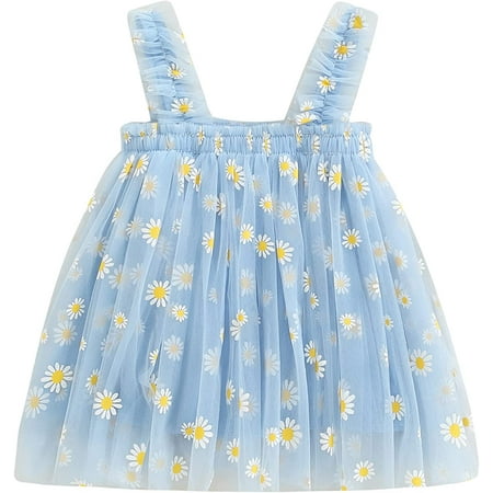 

PIKADINGNIS Toddler Baby Girl Summer Dress Sleeveless Straps Daisy Print Mesh Tutu Dresses Tulle Princess Party Sundress