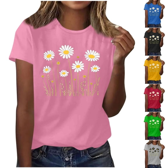 NSLGXD Women's T-shrits Dressy Casual Crew Neck Short Sleeve Blouses Fashion Floral Graphic Tees Lightweight Athletic Tshirts S-3XL Gray Blouses