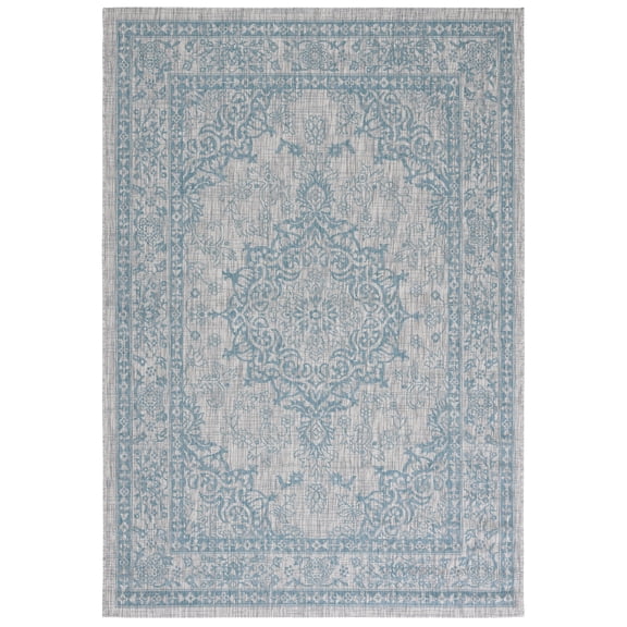 SAFAVIEH Courtyard Desi Medallion Indoor/Outdoor Area Rug, Light Grey/Aqua, 5'3" x 7'7"