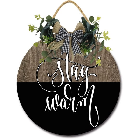 Eveokoki 12" Stay Warm Sign Farmhouse Door Signs for Wreaths Porch,Outdoor Signs For Porch, Wreaths For Front Porch Door Home Office Wall Decorationsin