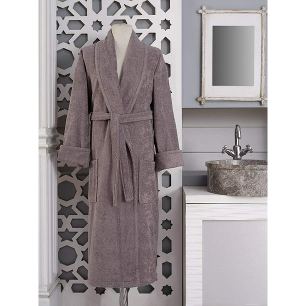 Halley Luxury Bathrobe for Women & Men, Shawl Collar Spa Bath Robes Terry  Cotton Ultra Soft Shower Robe with Pockets - Grey (M)